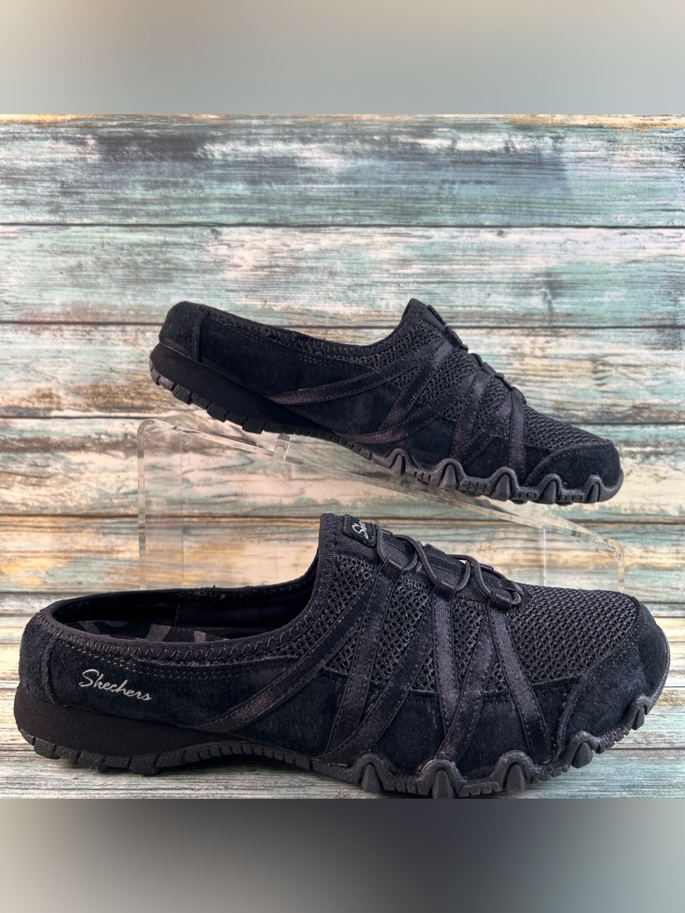 SKECHERS Relaxed Fit Mules Size 7.5 Black Fabric Suede Comfort Casual Clog Shoes